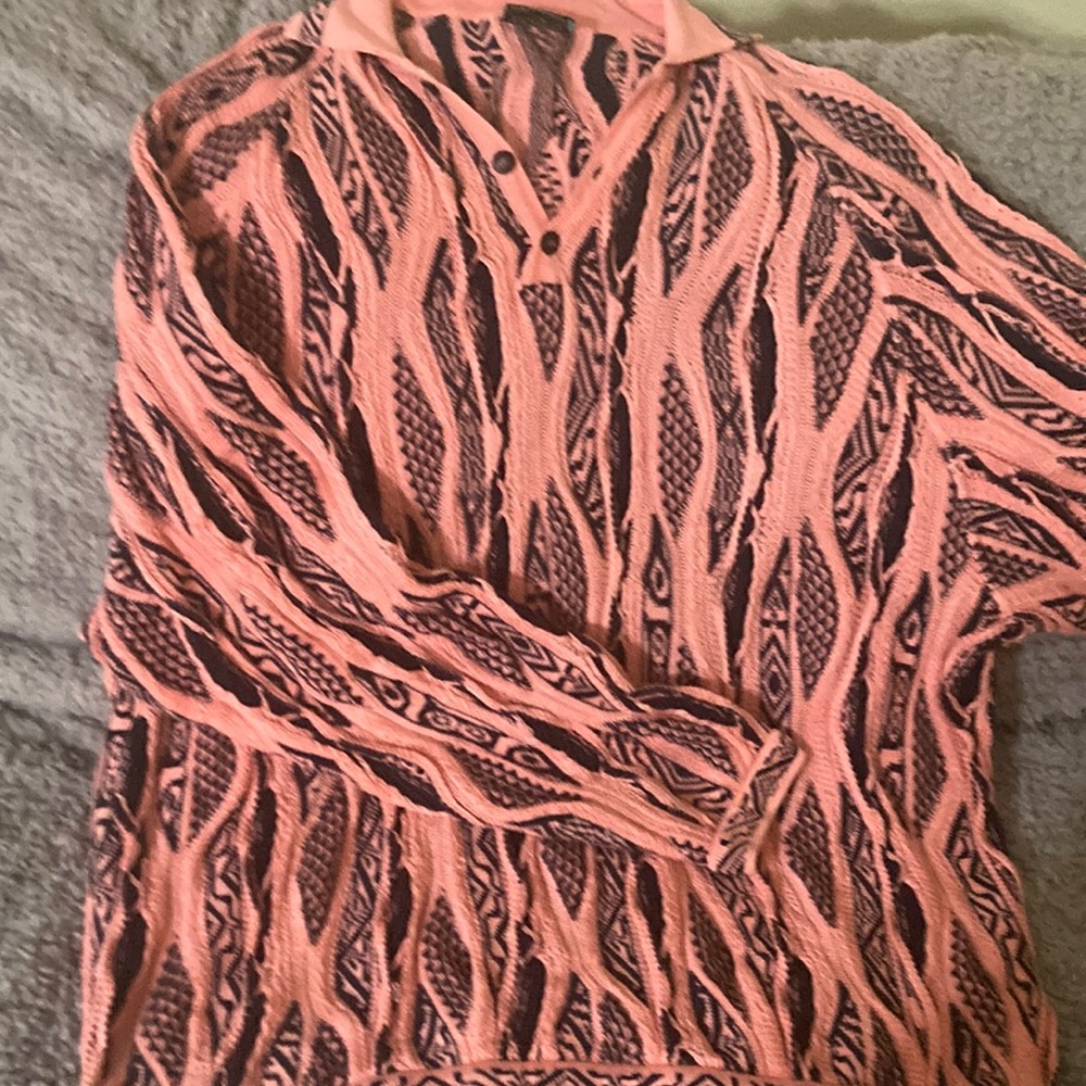 Vintage Coogi sweater polo style with collar pink and black Mens 4xl.